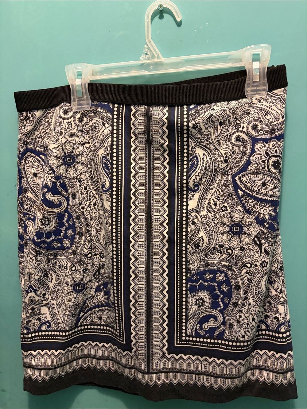 Rafaella Navy, Black & White Paisley Stretch Pencil Skirt 10 petite